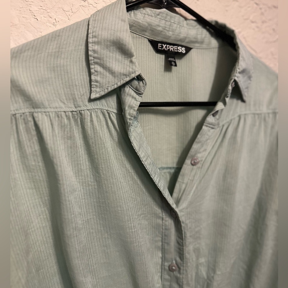 Express Green Tie Front Button Down Top - xsmall - Picture 3 of 8